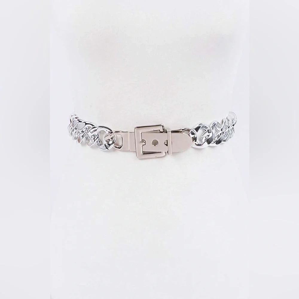 Silver Chunky Metal Chain Statement Belt